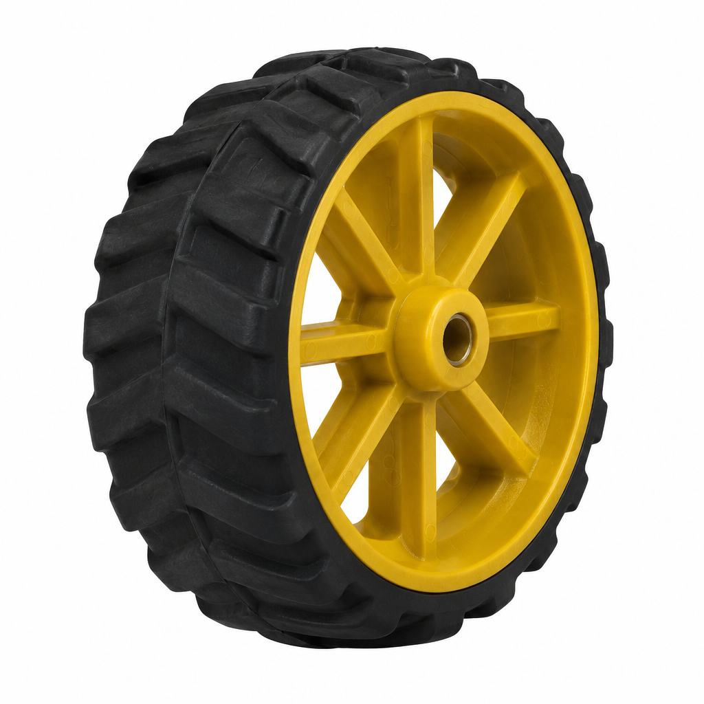 Wheel 51A with yellow spoked hub, black wide tyre and centre axle hole