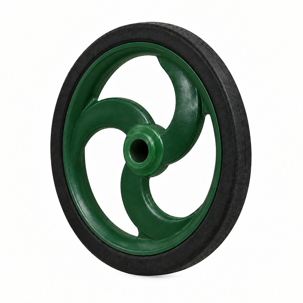 Robot wheel 56 with three curved spokes, green centre and open axle hole